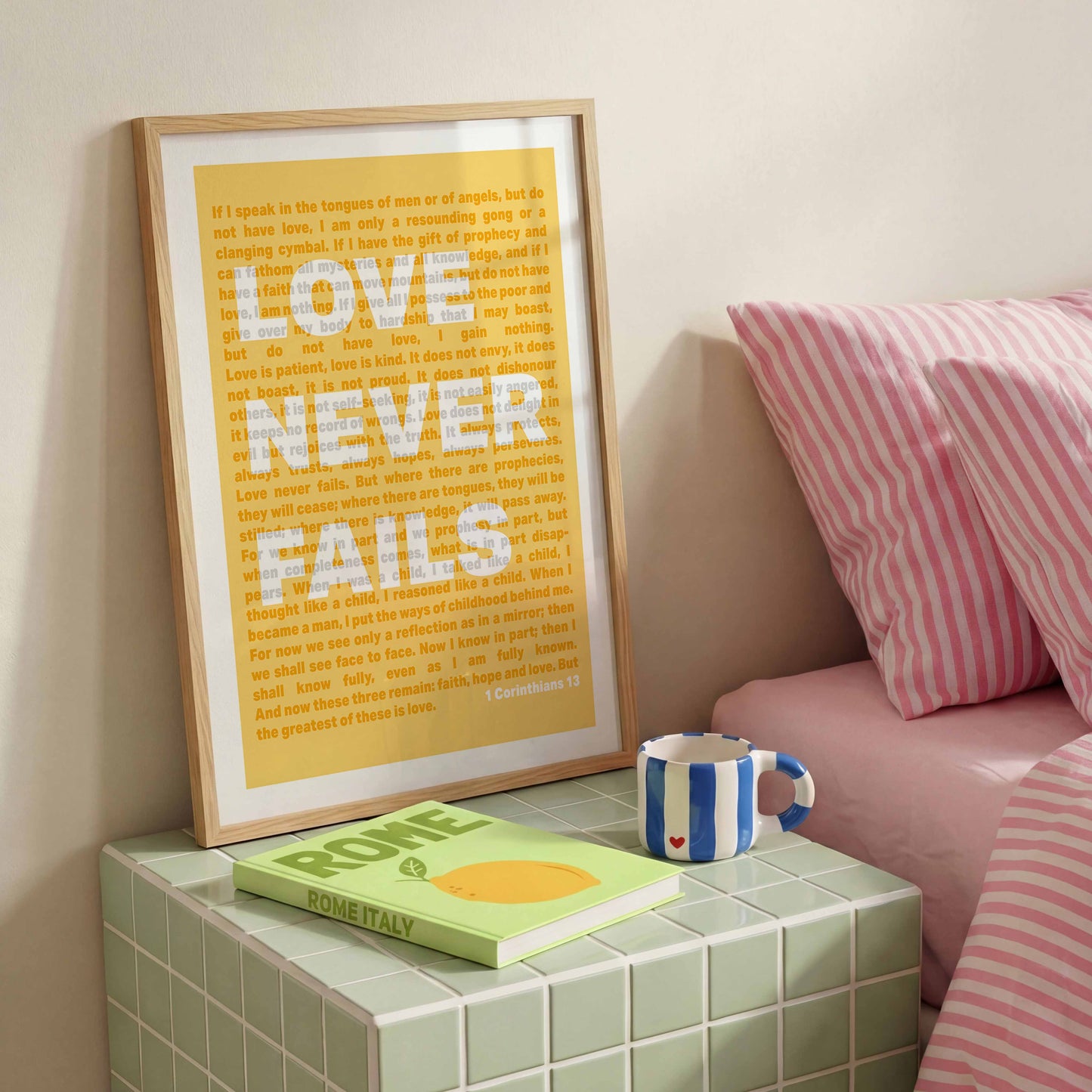 Love never fails poster. Psalm. A3. Yellow. (end of line)