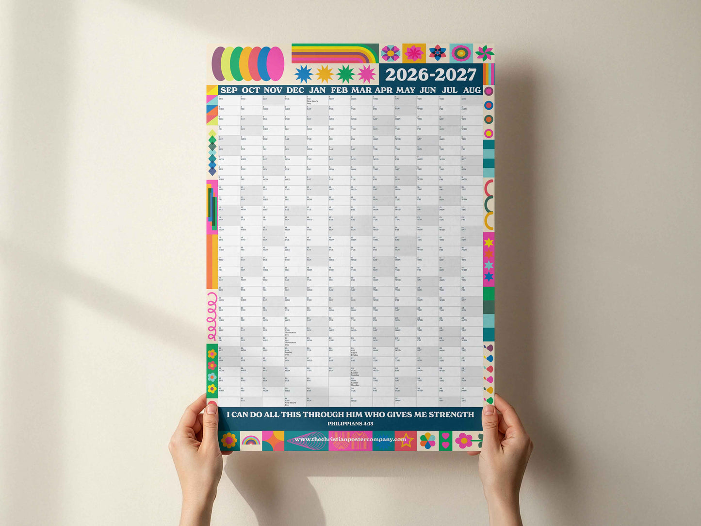 2026-2027 academic year wall planner with bible verse.