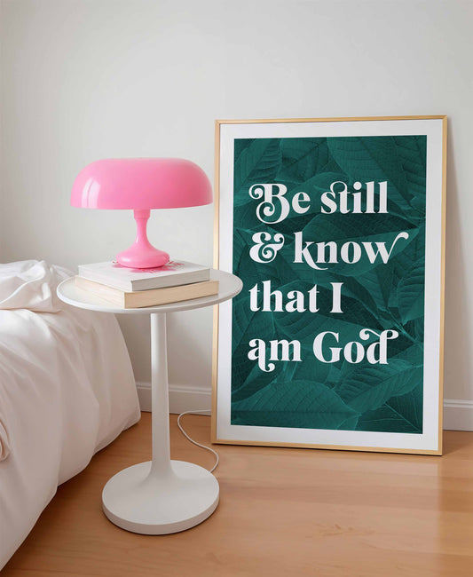 Be Still and Know that I am God botanical poster. Psalm 46 verse 10.
