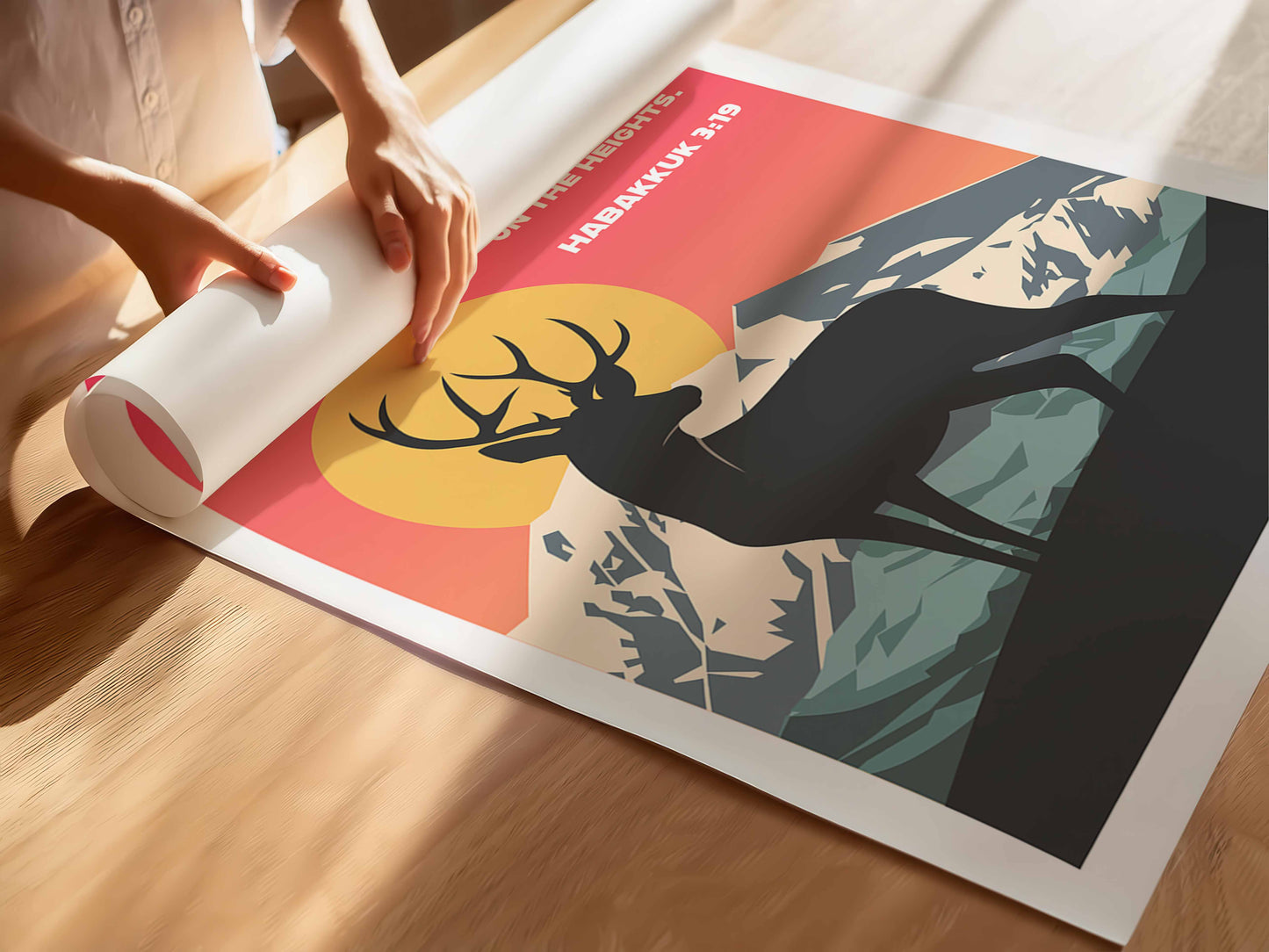 Habakkuk 3:19 poster. The sovereign Lord is my strength; He makes my feet like the feet of a deer. Christian wall art.