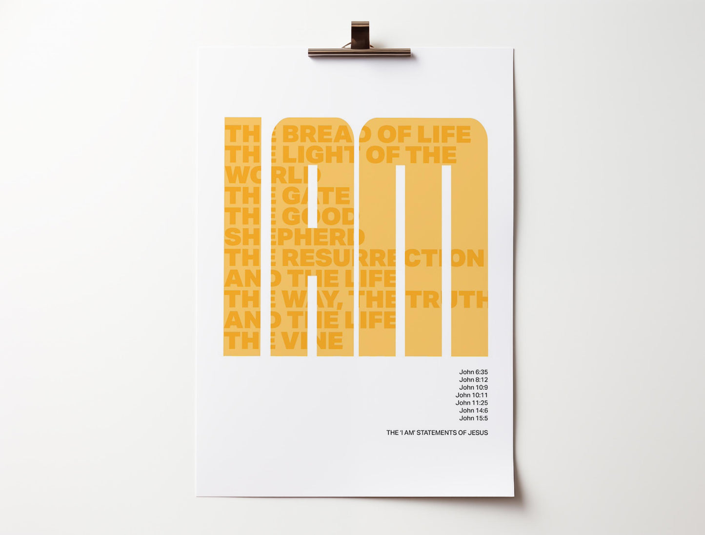 The 7 'I am' statements of Jesus. Modern typography poster.