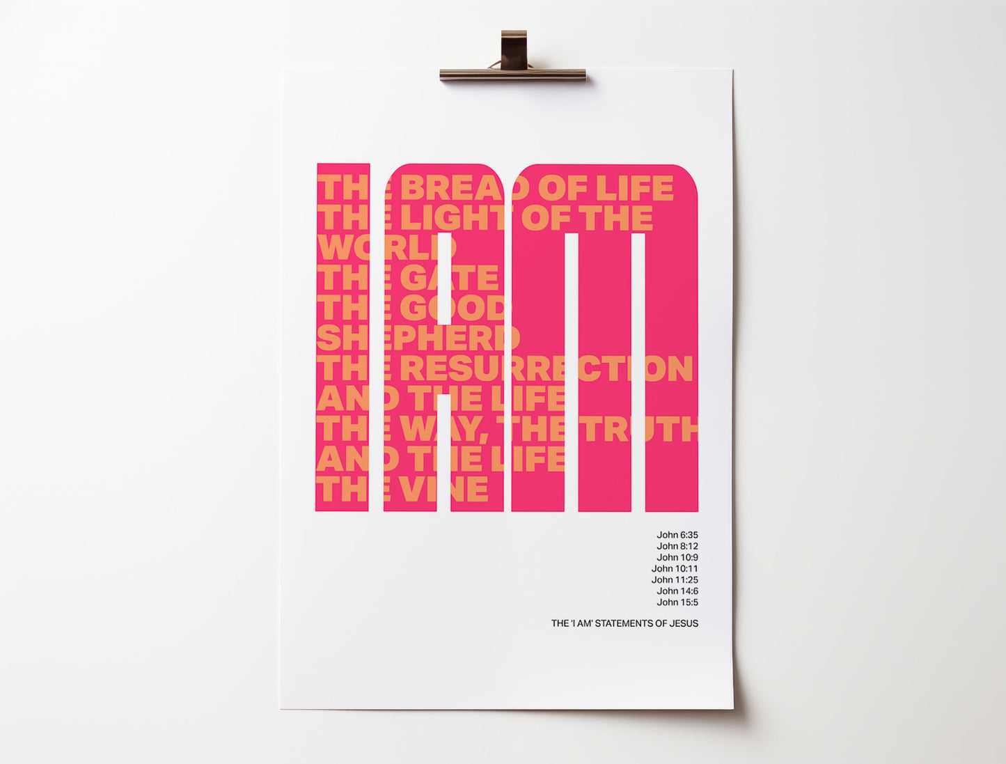 The 7 'I am' statements of Jesus. Modern typography poster.