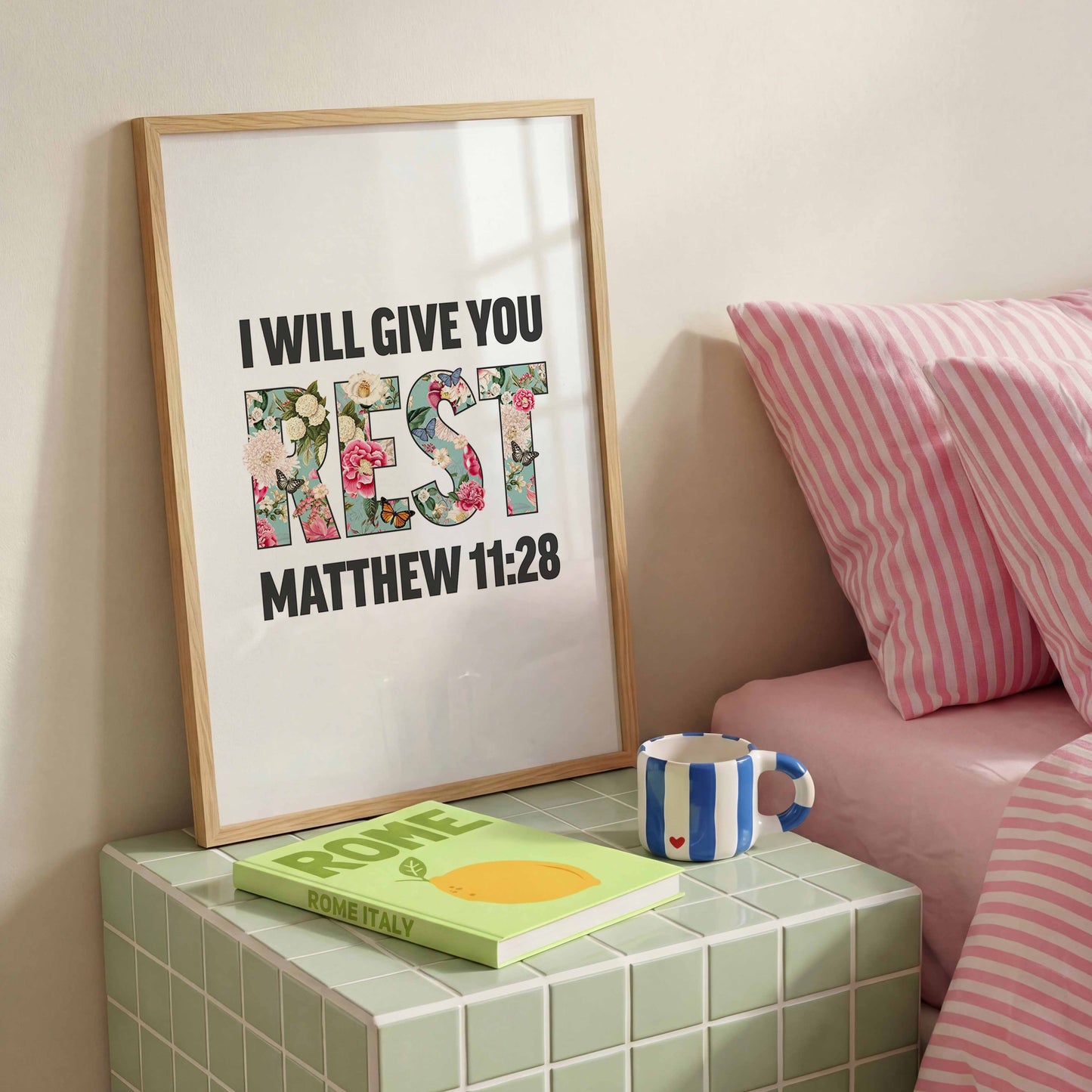 I will give you rest, Matthew 11 verse 28 poster, Christian print, bible artwork