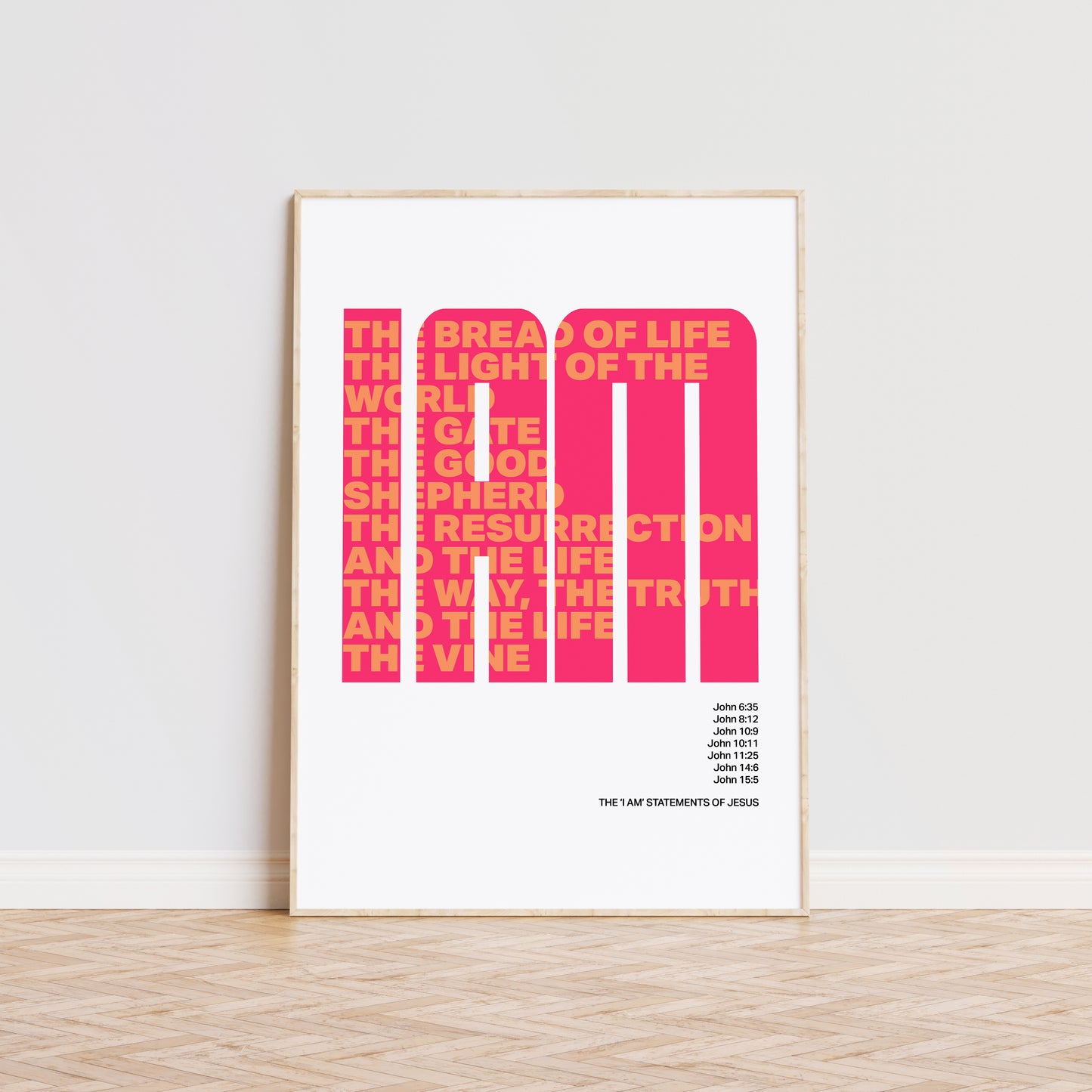 The 7 'I am' statements of Jesus. Modern typography poster.