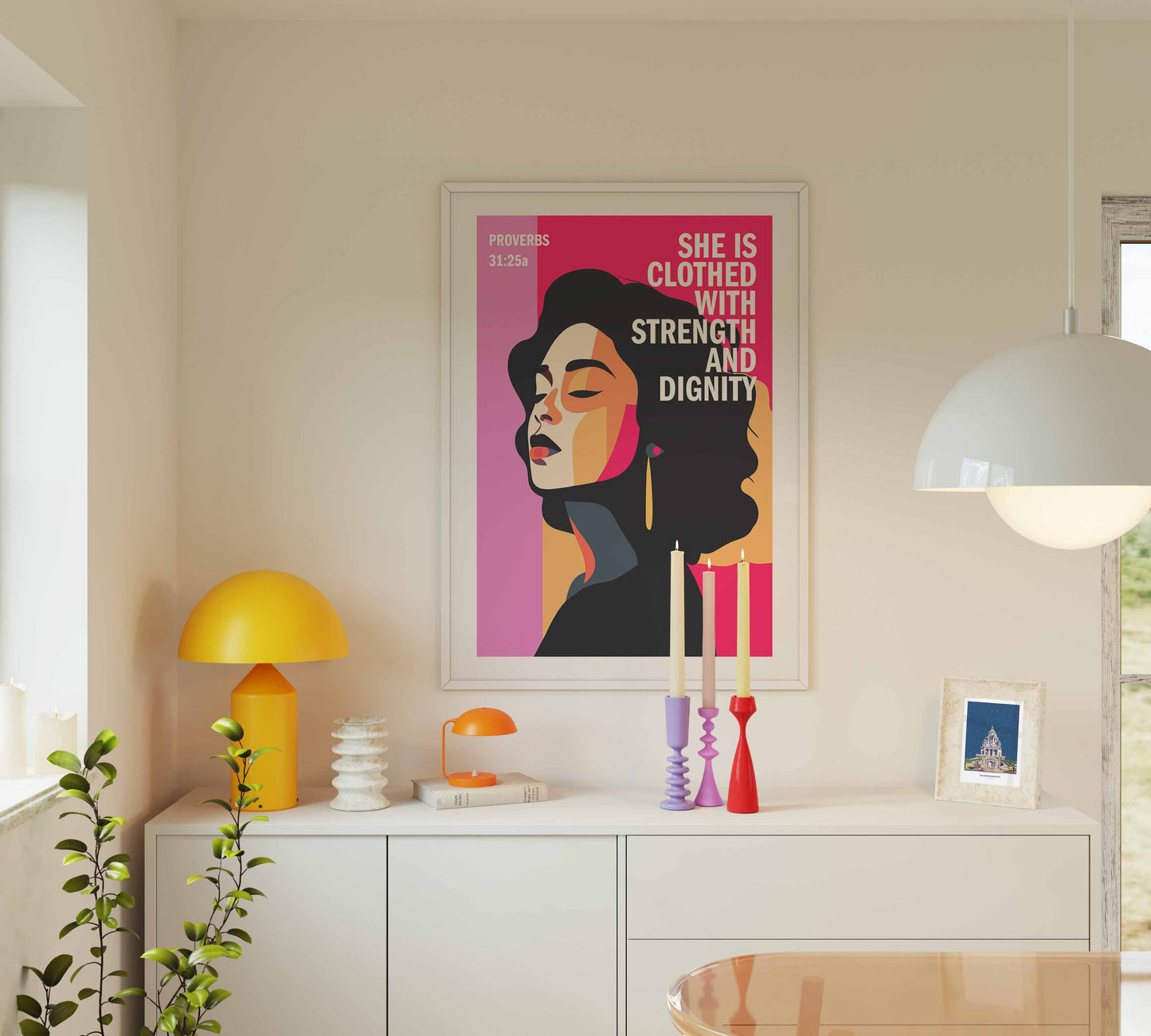 Proverbs 31 Christian poster. PINK EDITION. She is clothed with strength and dignity, Bible wall art, Christian Gift, Proverbs 31 Woman