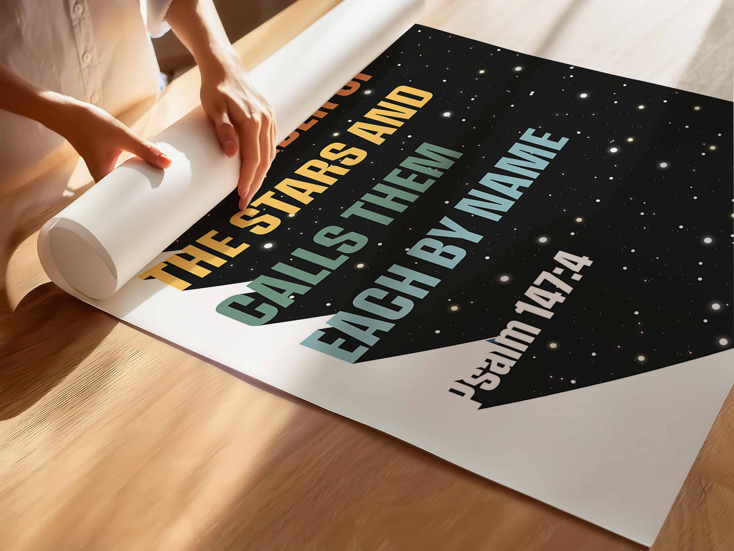 He determines the numbers of the stars print, Psalm 147 verse 4 Christian wall art poster