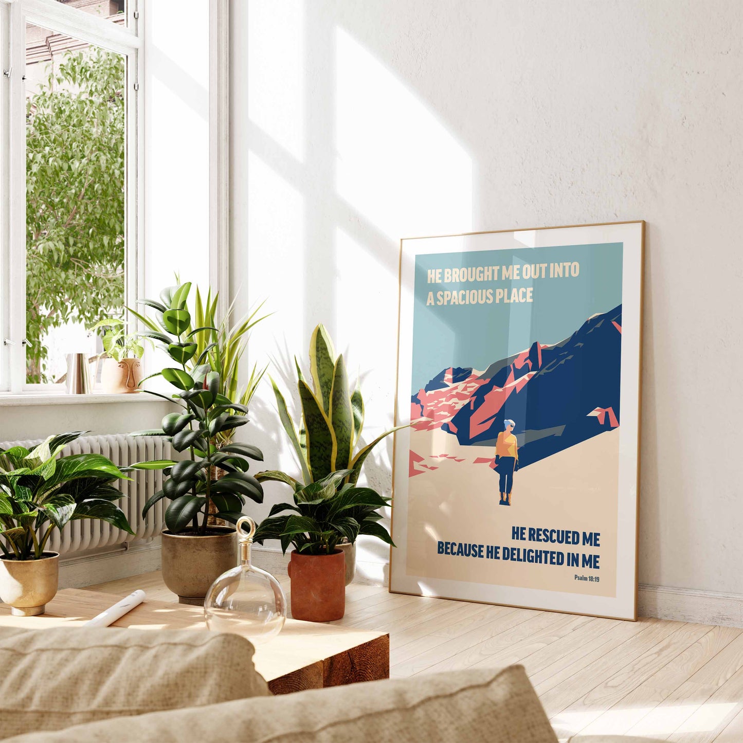 He brought me out in to a spacious place, Psalm 18 verse 19 Christian bible wall art, physical print