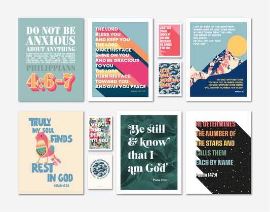 Resting in Truth | Set of 6 Christian posters and 4 Mini Prints for Schools, Churches and Homes