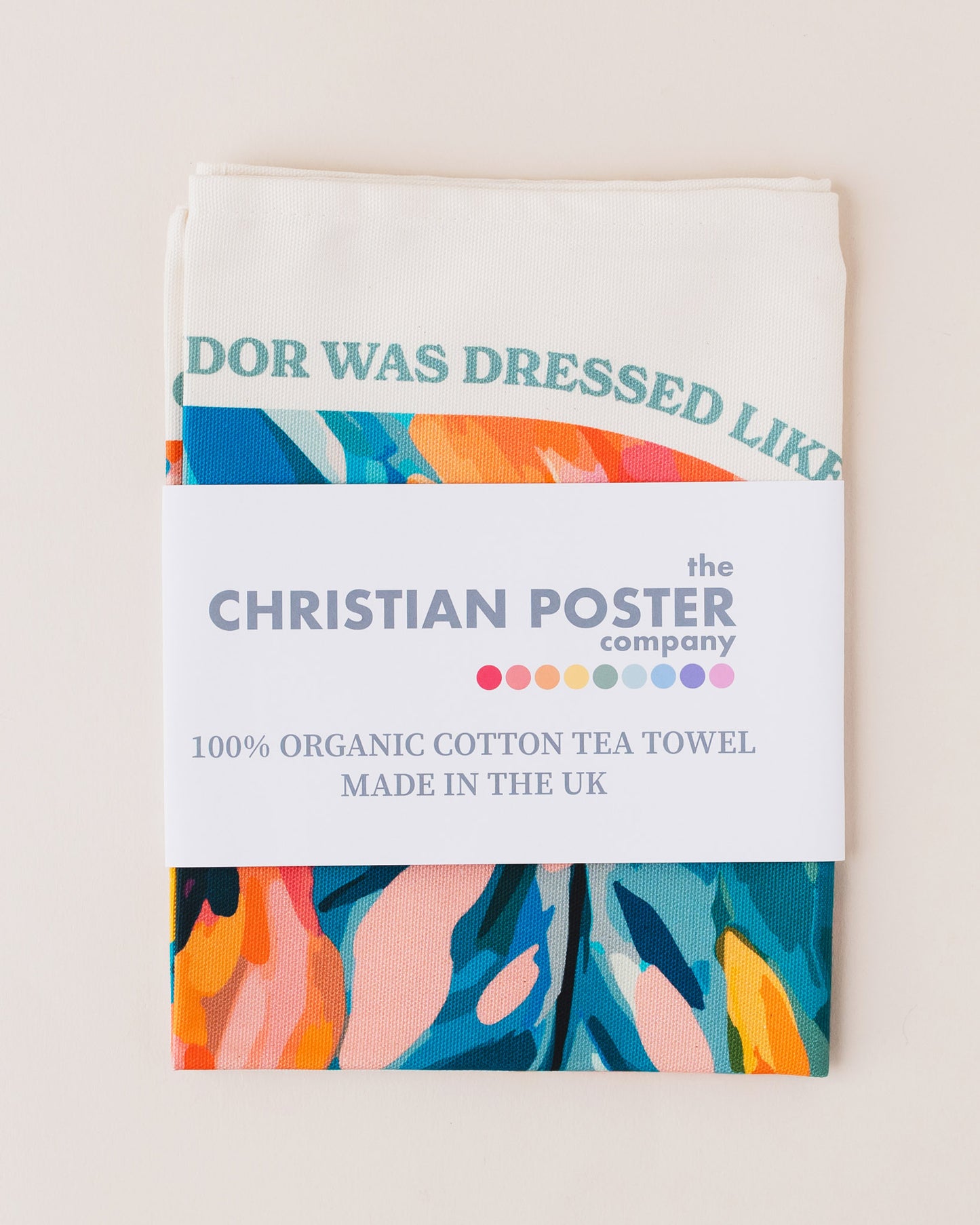 Organic cotton Christian tea towel. Matthew 6. Look at the flowers.