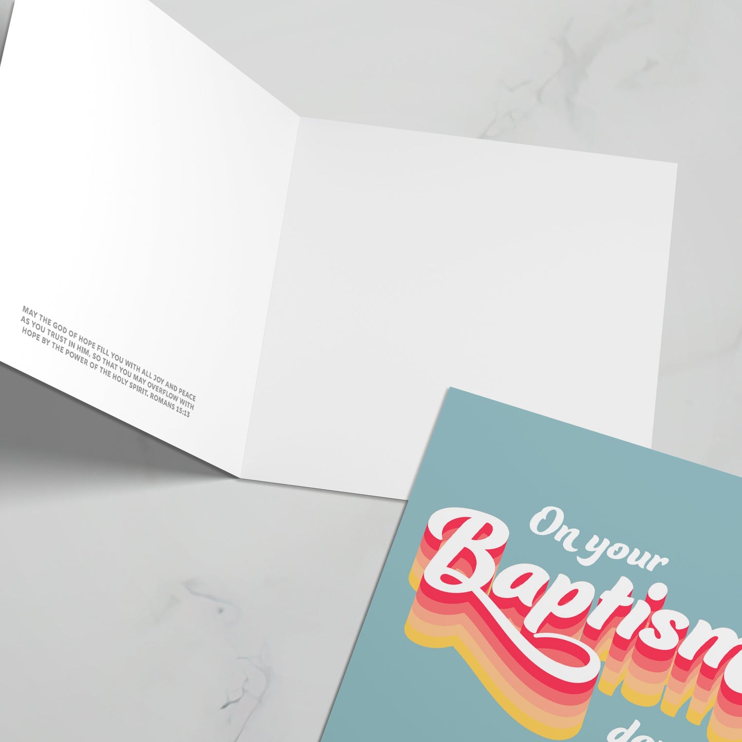 Baptism greeting card with bible verse inside. Romans 15 verse 13 - The Christian Poster Company