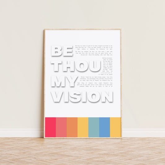 Be Thou My Vision poster, bright bold colourful modern hymn print, joyful Christian wall art for home or church.