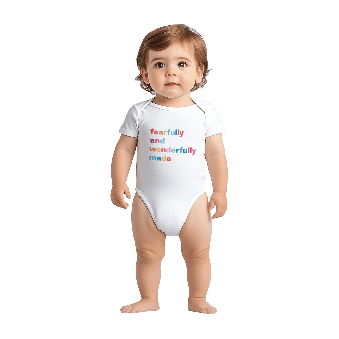 Fearfully and wonderfully made babygrow. Short sleeved - The Christian Poster Company