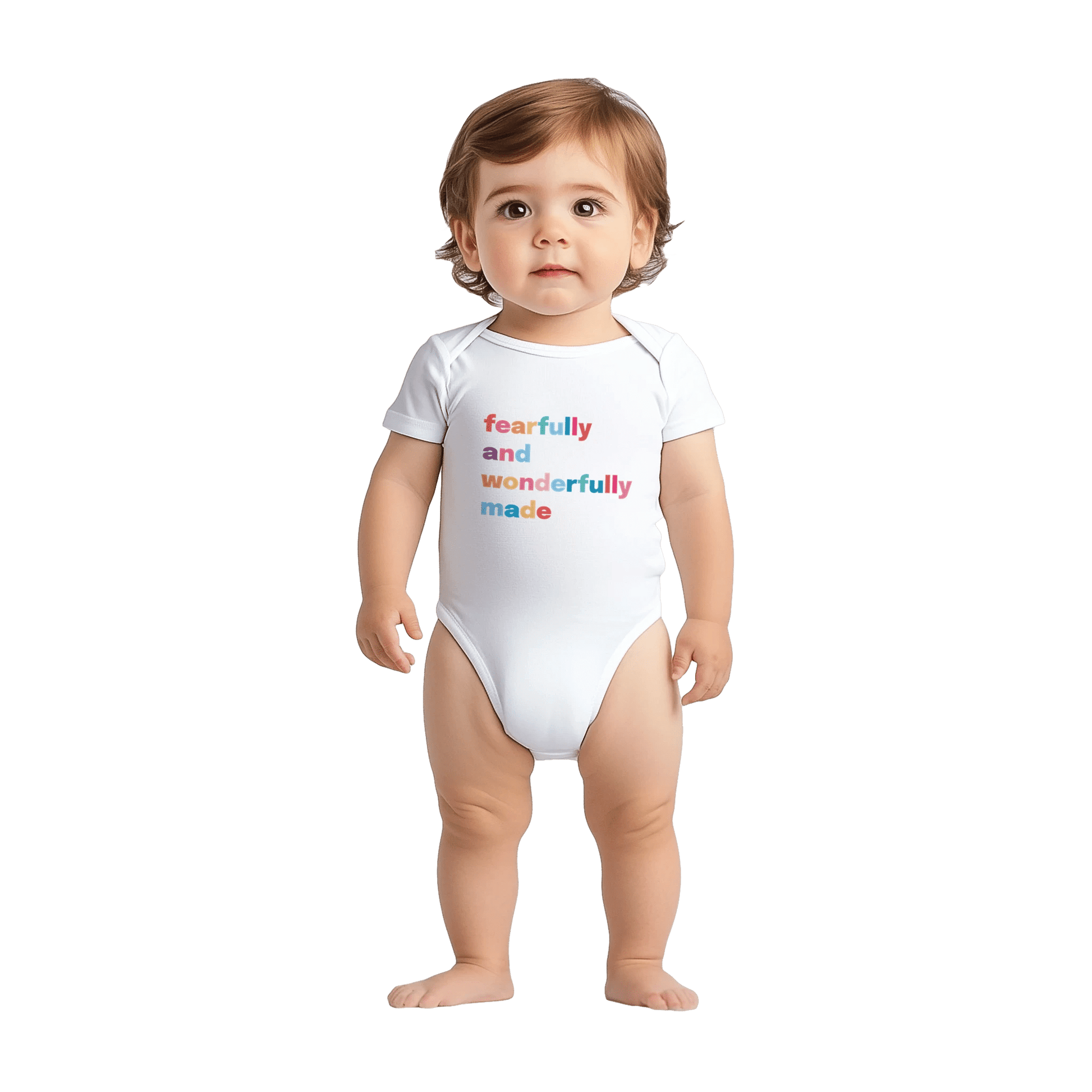 Fearfully and wonderfully made babygrow. Short sleeved - The Christian Poster Company