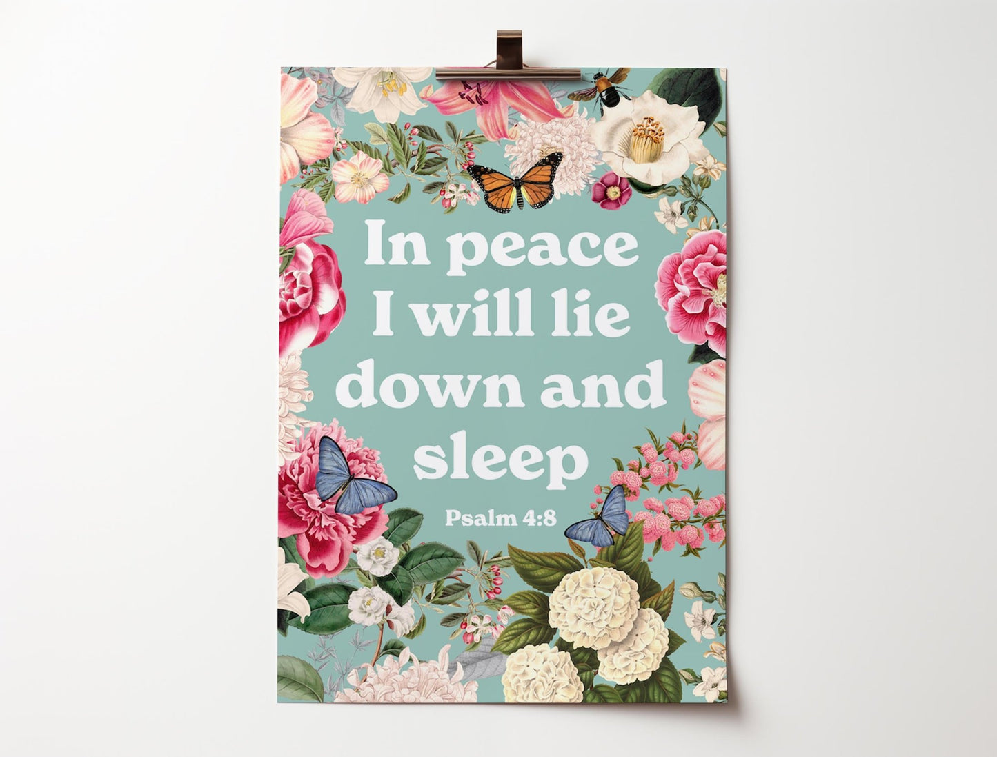 In peace I will lie down in sleep. Poster print. Psalm 4:8 - The Christian Poster Company
