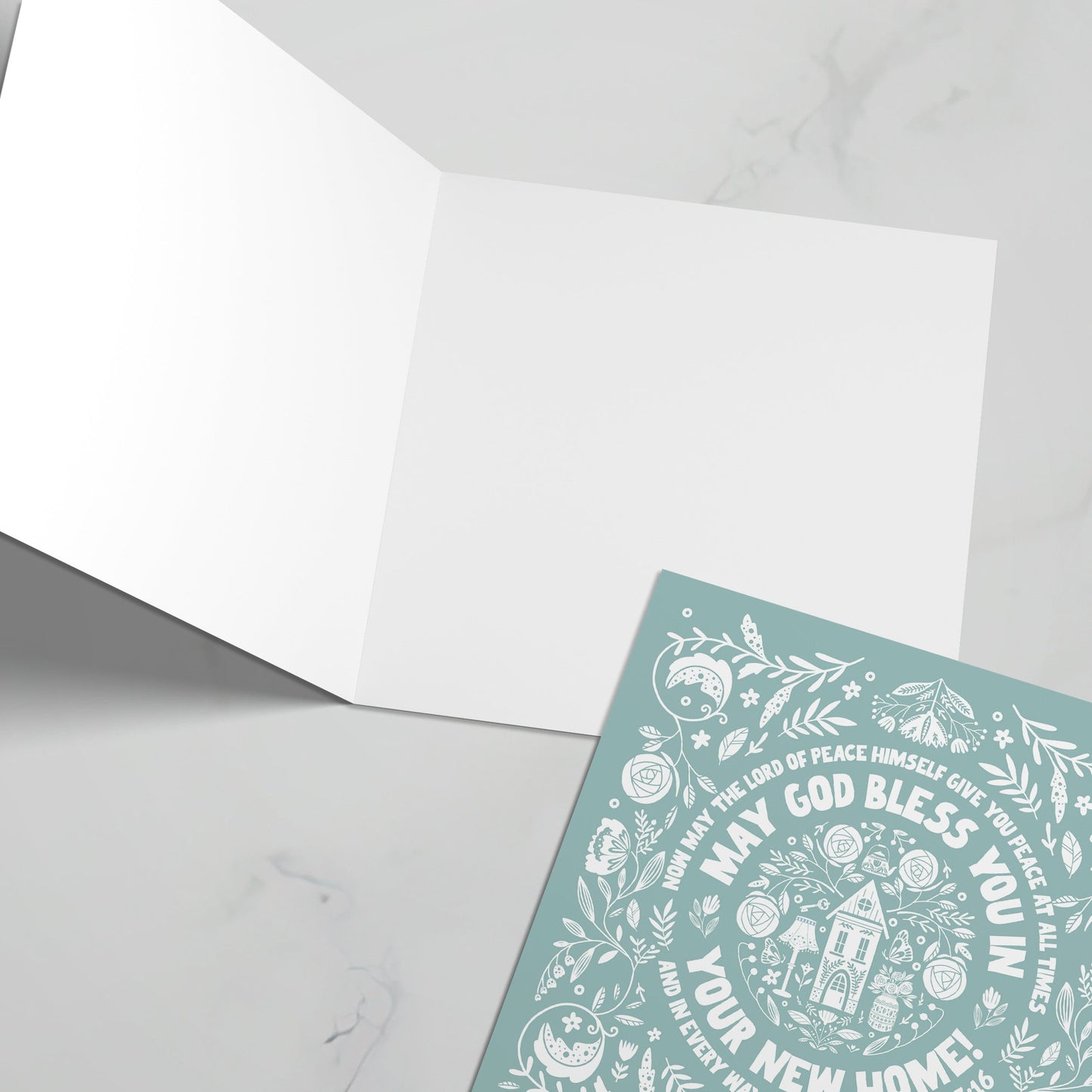 New Home Christian greeting card with bible verse. Scandi style. 2 Thessalonians 3:16 - The Christian Poster Company