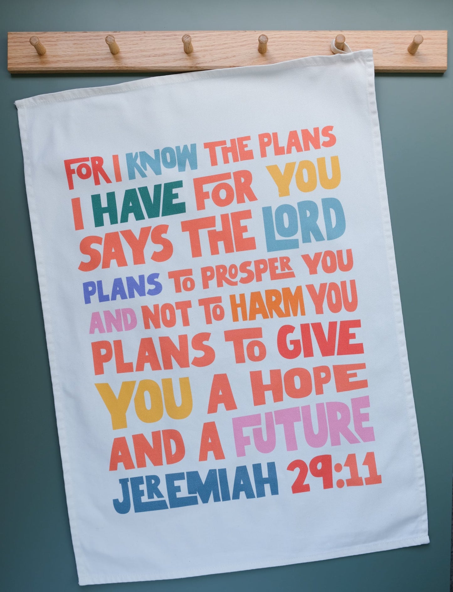 Bright modern Christian tea towel Jeremiah 29:11