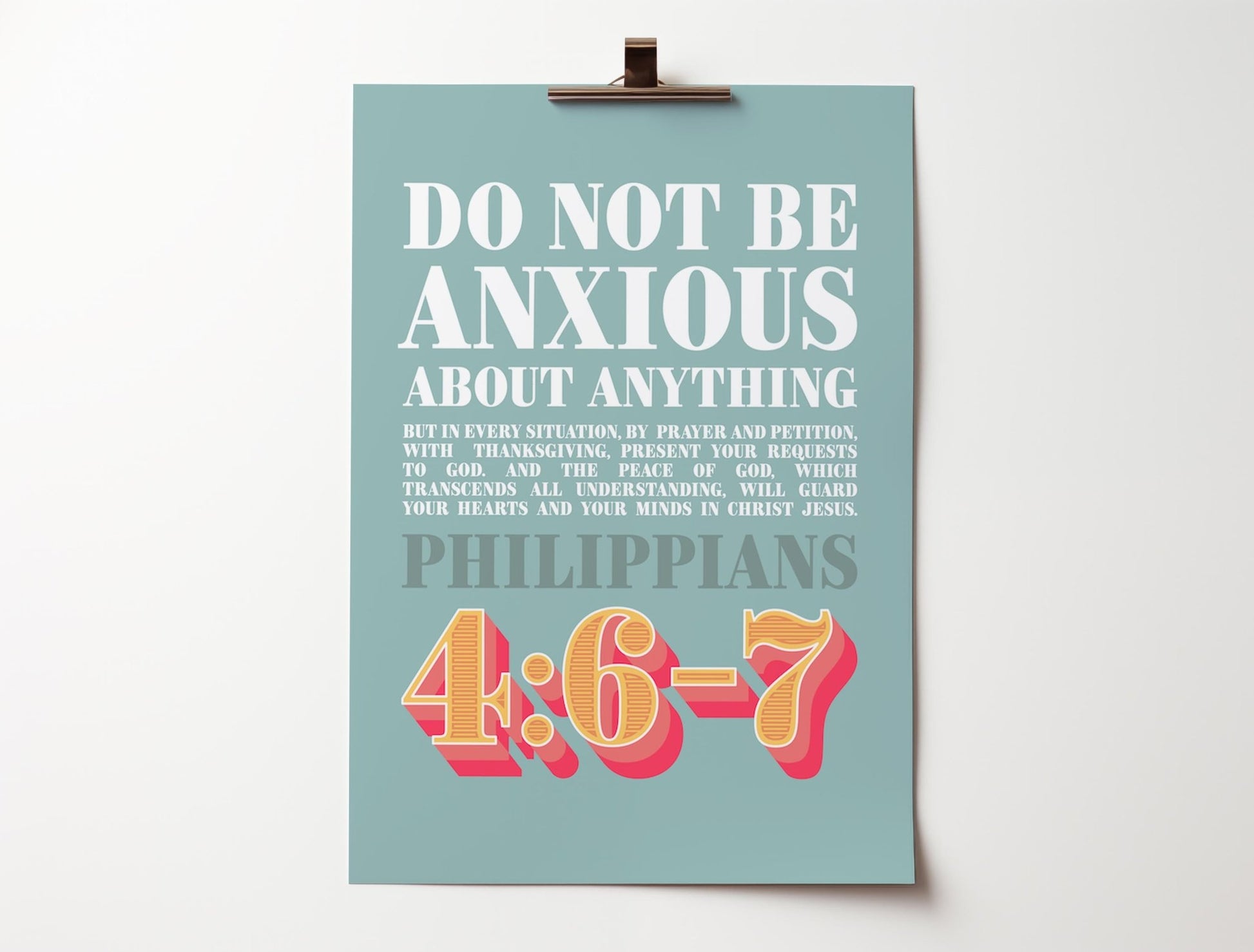 Philippians 4 verse 6 - 7 poster, Do not be anxious about anything. Wall decor, bible verse print, for homes, for churches, for schools - The Christian Poster Company