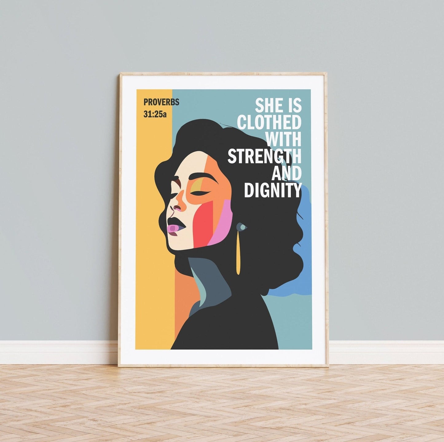 Proverbs 31 poster. She is clothed with strength and dignity. - The Christian Poster Company
