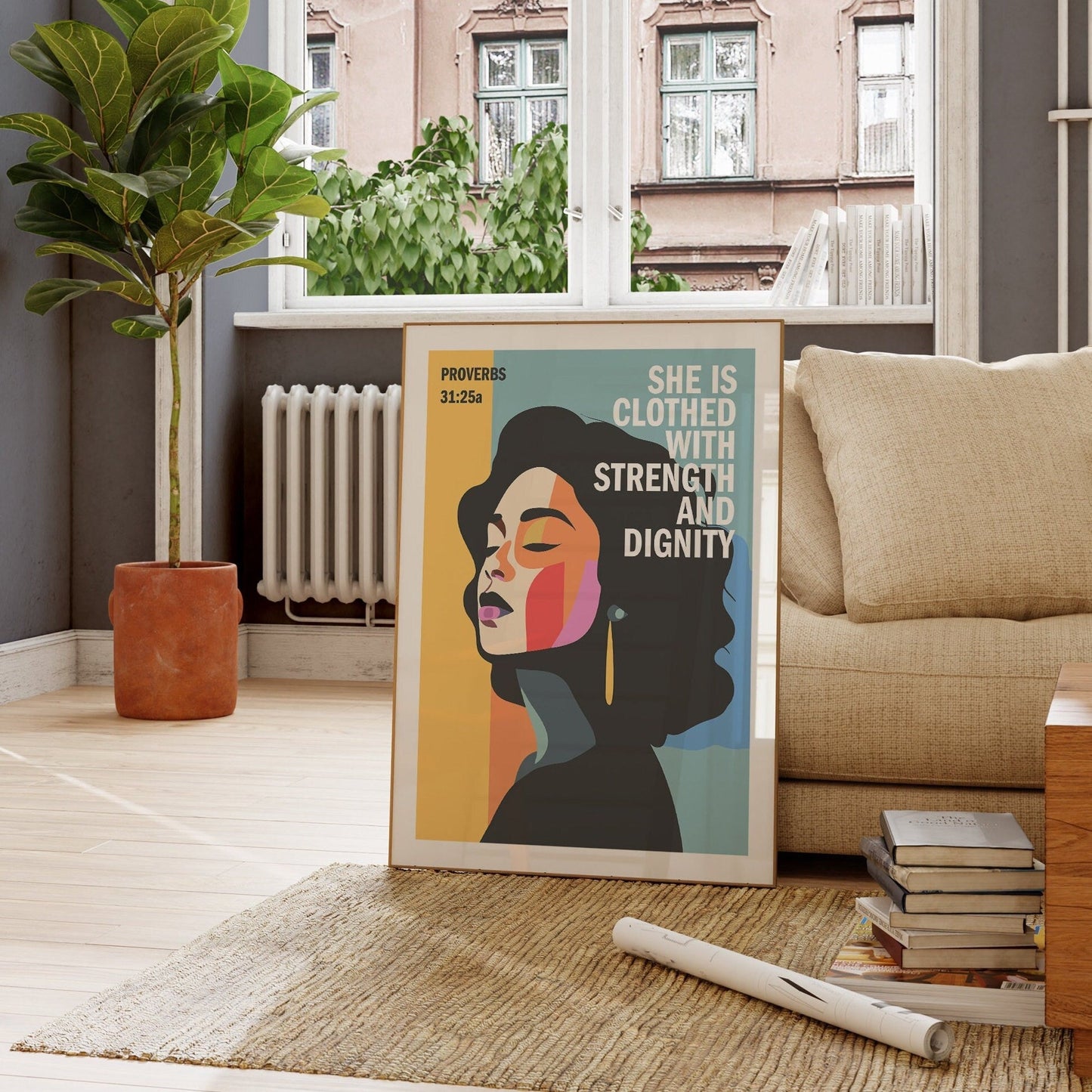 Proverbs 31 poster. She is clothed with strength and dignity. - The Christian Poster Company