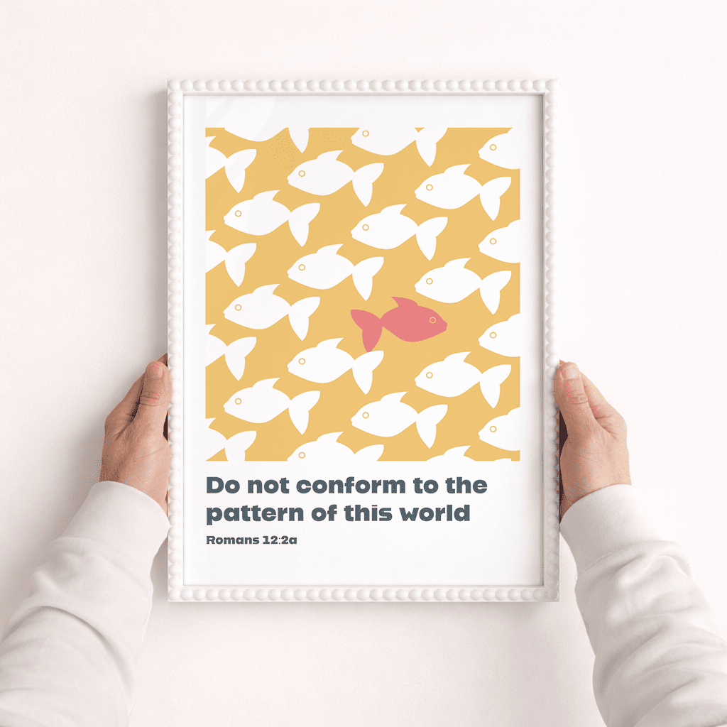 Romans 12 v 2 Do not conform Yellow A3 framed poster - The Christian Poster Company