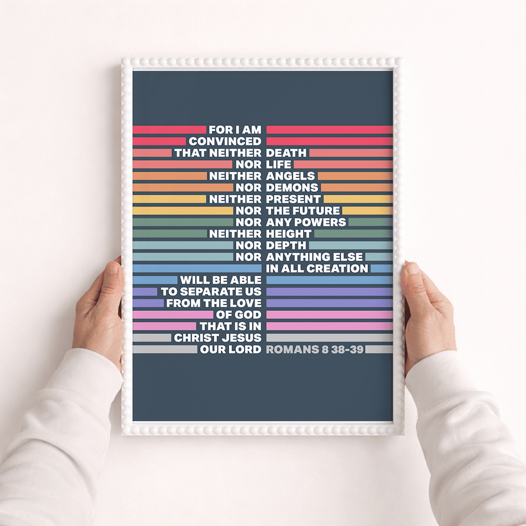 Romans 8 v 38 - 39 rainbow A3 framed poster - The Christian Poster Company