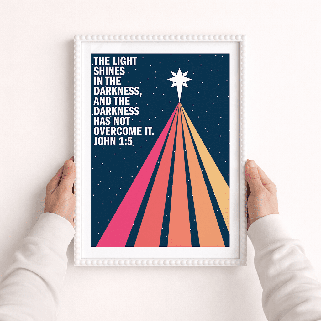 The light shines in the darkness A3 framed poster - The Christian Poster Company