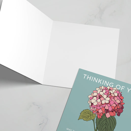 Blue and pink flower design Christian "thinking of you" card