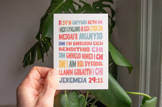 Welsh language Christian Postcards. Jeremiah 29. For I know the plans I have for you. - The Christian Poster Company