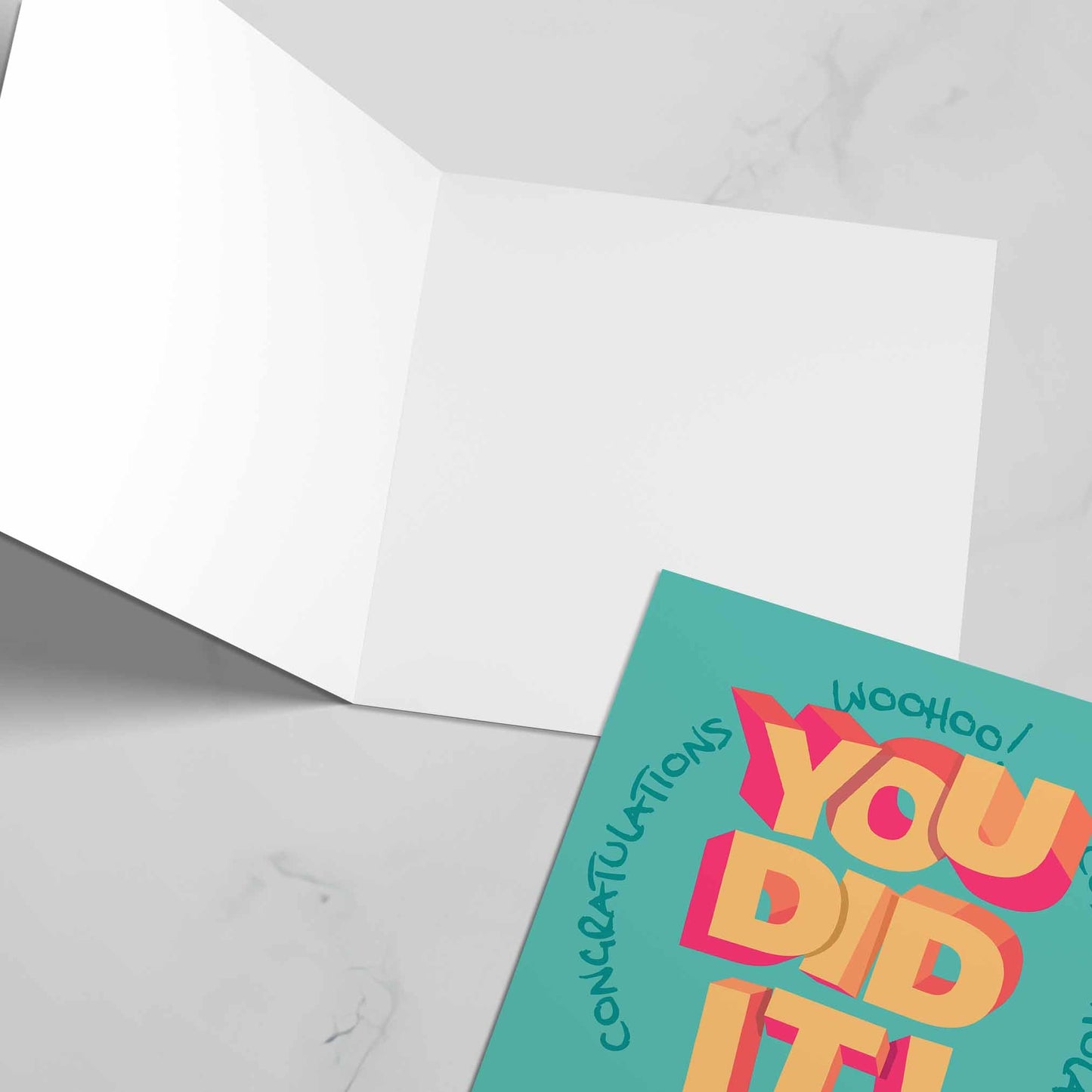 Christian congratulations card, bright bold colours, modern joyful design, faith-inspired greeting for special occasions.