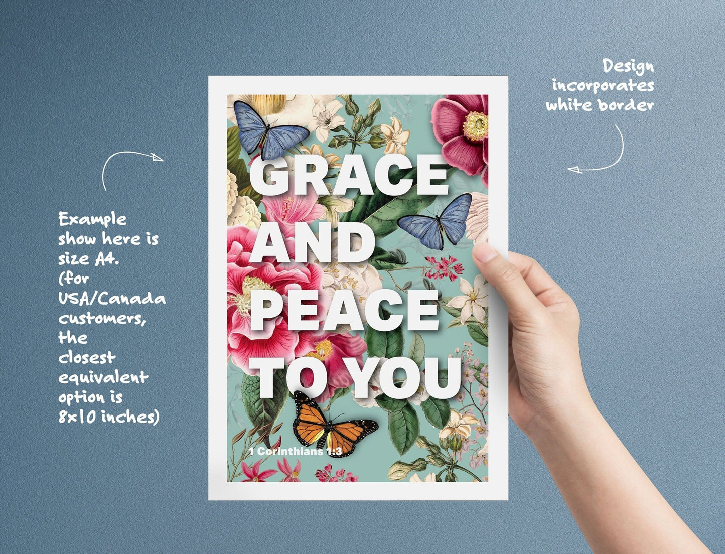 Grace and Peace poster, 1 Corinthians 1 verse 3, bible wall art, Christian print - The Christian Poster Company