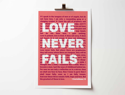 1 Corinthians 13 poster. Love Never Fails. - The Christian Poster Company