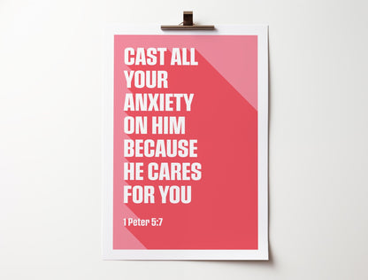 1 Peter 5:7 poster. 'Cast all your anxiety on him'. - The Christian Poster Company