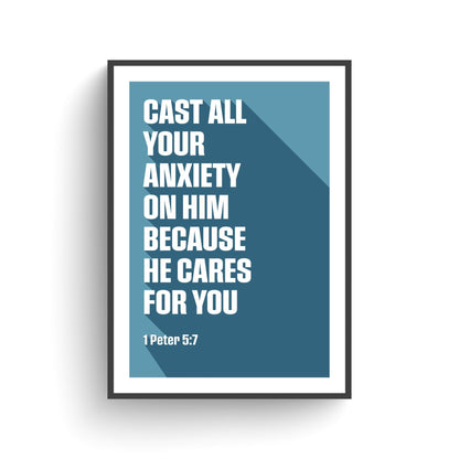 1 Peter 5:7 poster, 'Cast all your anxiety on him', Christian wall art, bible print. - The Christian Poster Company