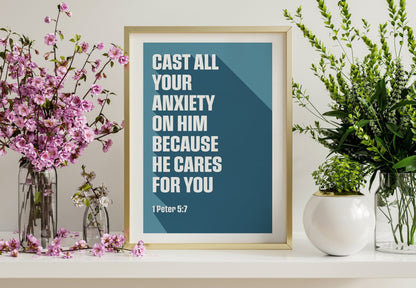 1 Peter 5:7 poster, 'Cast all your anxiety on him', Christian wall art, bible print. - The Christian Poster Company