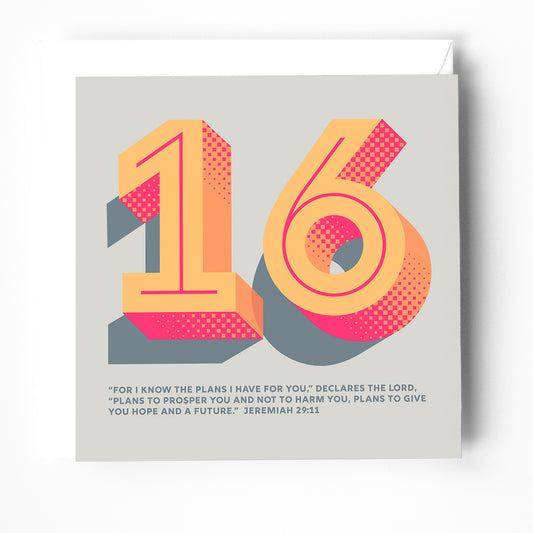 16th birthday greeting card with bible verse.