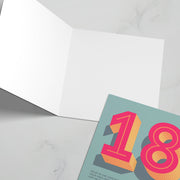 18th birthday greeting card featuring bold '18' design and a bible verse, with a blank interior.