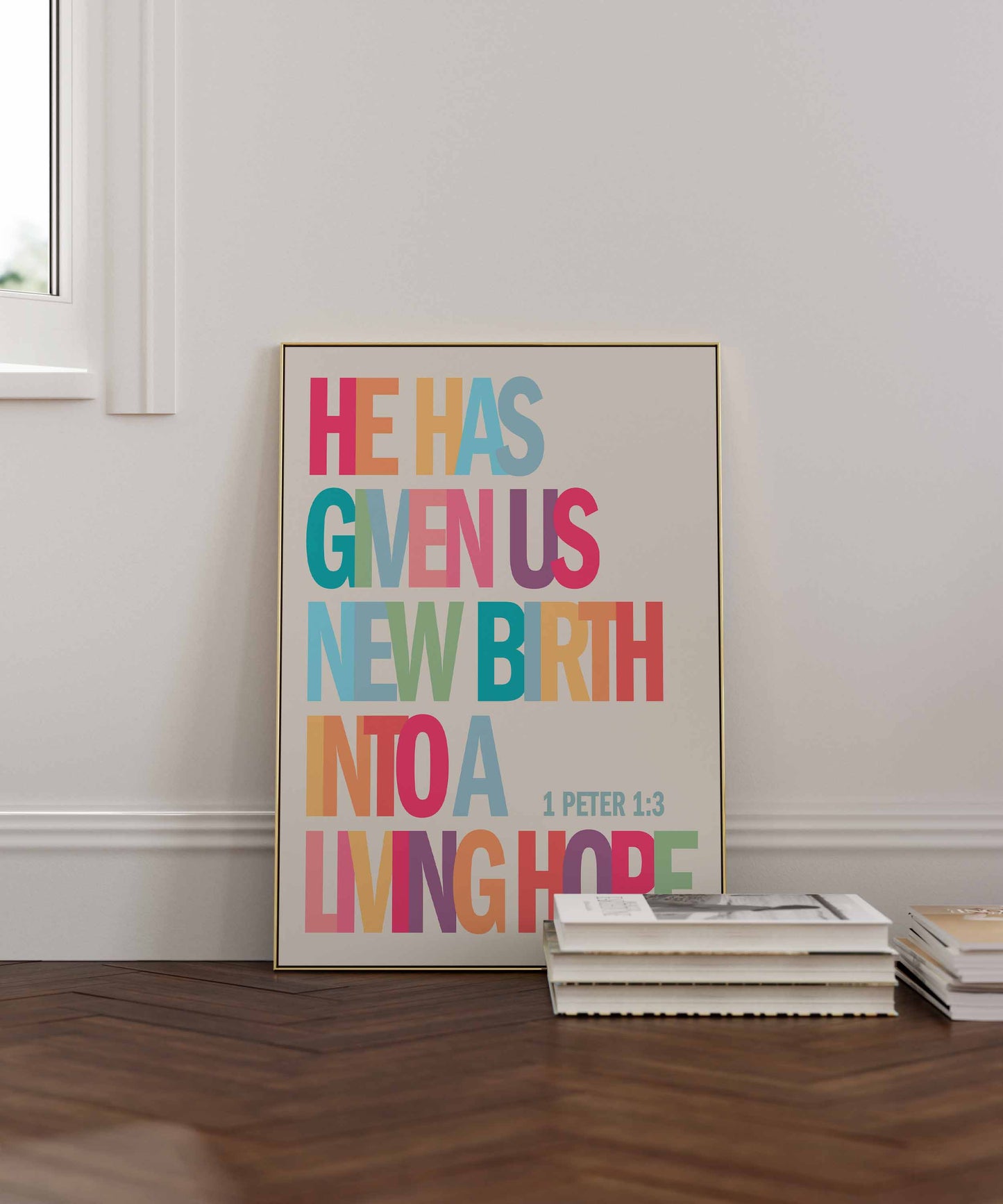 1 Peter 1 verse 3 poster. He has given us new birth in to a living hope.