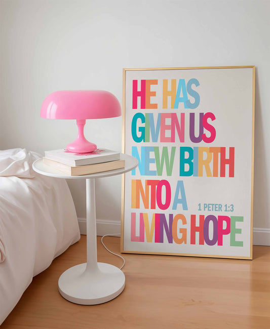 1 Peter 1 verse 3 poster. He has given us new birth in to a living hope.