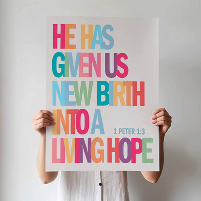 1 Peter 1 verse 3 poster. He has given us new birth in to a living hope.