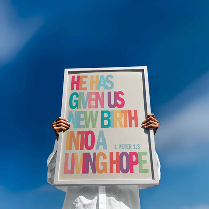 1 Peter 1 verse 3 poster. He has given us new birth in to a living hope.