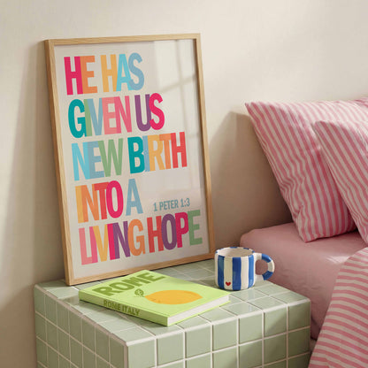 1 Peter 1 verse 3 poster. He has given us new birth in to a living hope.