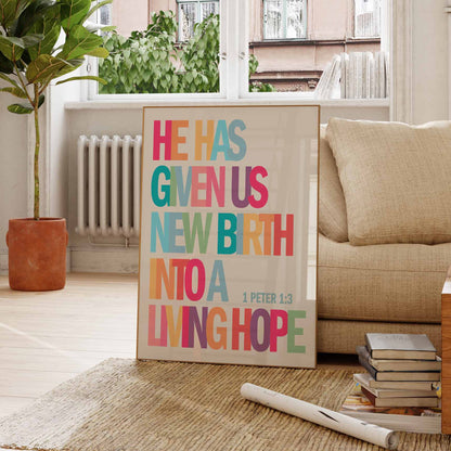 1 Peter 1 verse 3 poster. He has given us new birth in to a living hope.