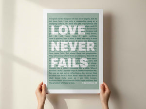 Love never fails. Green