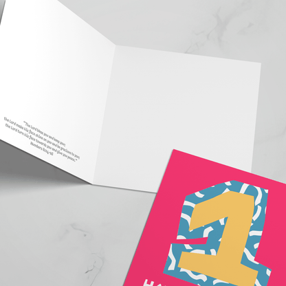 1st birthday greeting card with bible verse inside - The Christian Poster Company