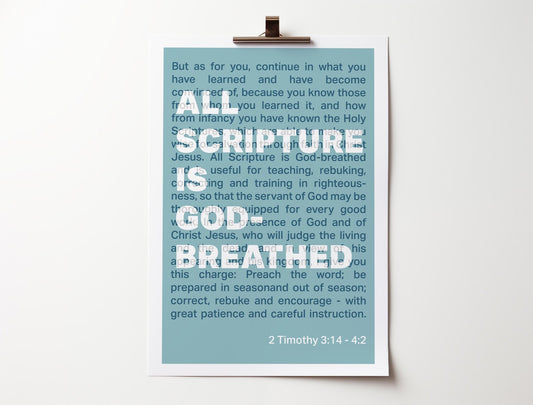 2 Timothy 3 verse 16 poster, Christian wall art, bible print - The Christian Poster Company