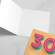 30th birthday greeting card featuring a colorful '30' design and a bible verse from Numbers 6 inside.