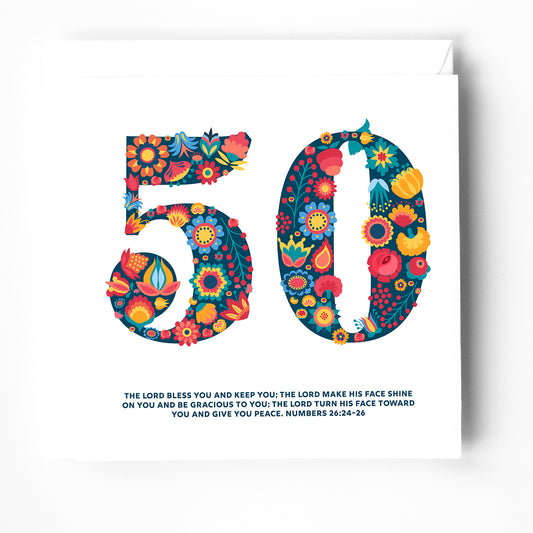 50th birthday greeting card with bible verse.