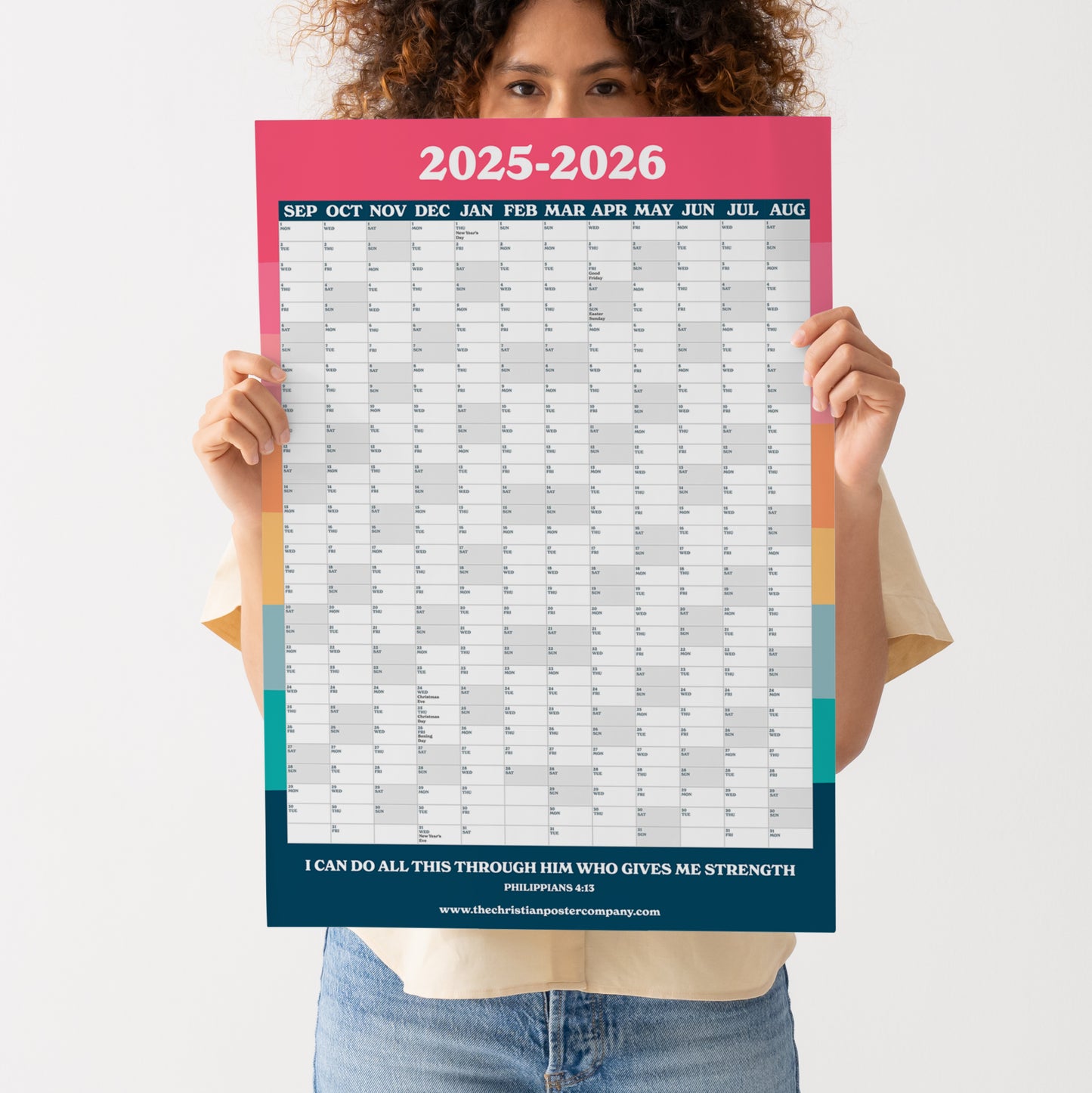 2025-2026 academic year wall planner with bible verse.