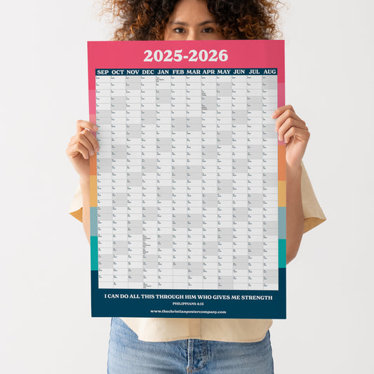 2025-2026 academic year wall planner with bible verse.