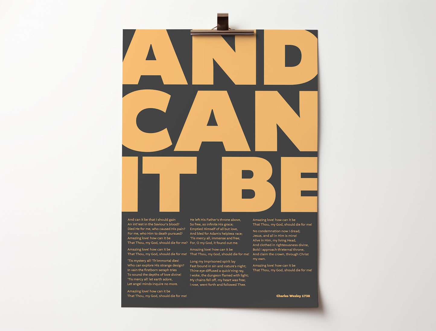 And can it be. Modern typographical Christian hymn poster.